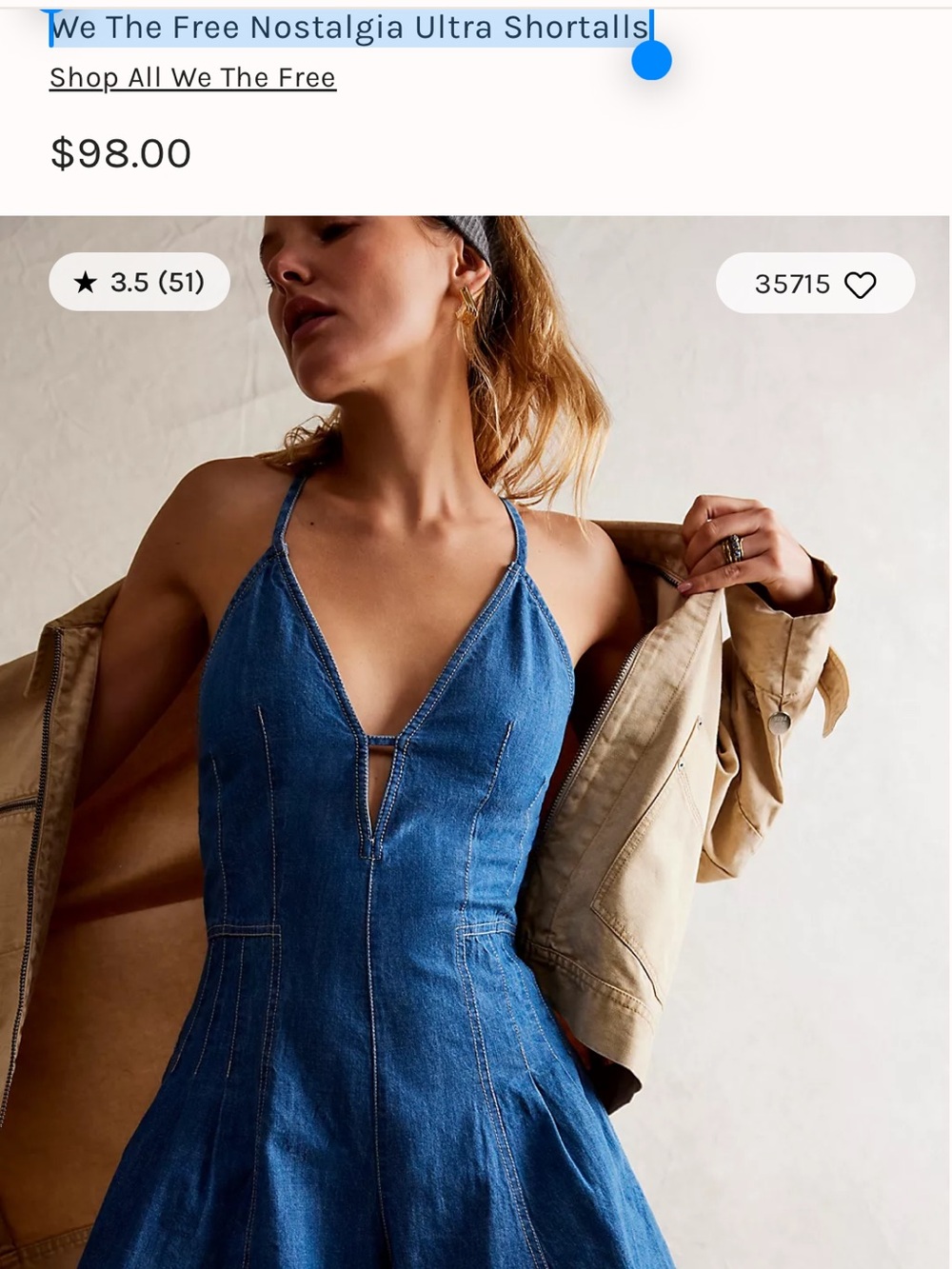 We The Free Blue Denim - Women's Denim Romper